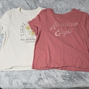 2 American Eagle Cream Casual Tee